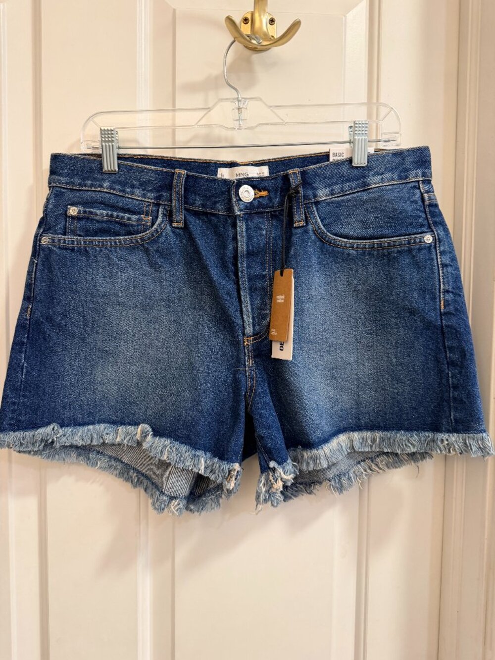 NWT Mango Organic Cotton Frayed Denim Shorts Size 10